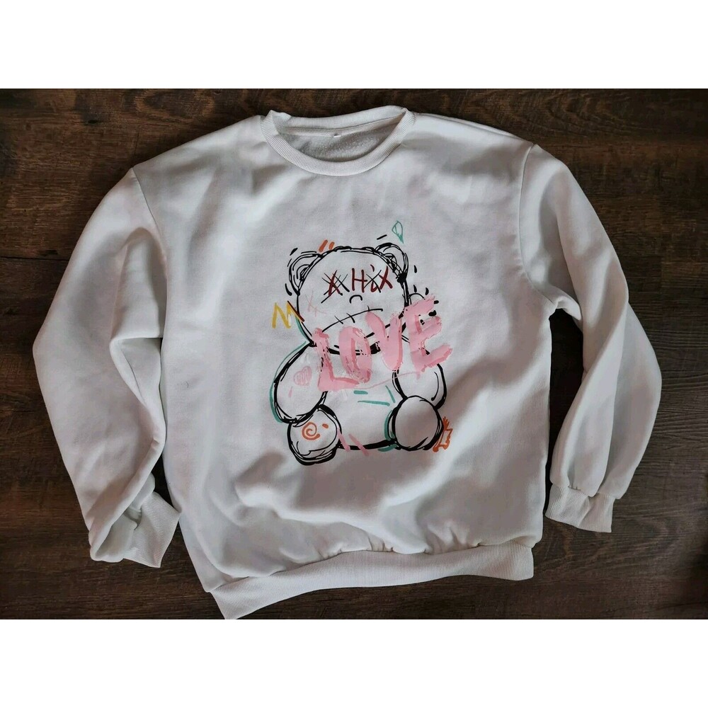 Womens L Thick Crewneck Sweatshirt Harijuku Bear
